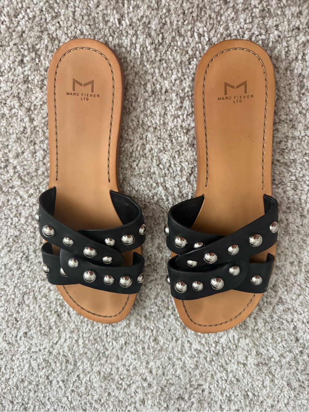 Marc Fisher Paigi Pacca Minimalist Glam Studded Sandal Slide Size 8